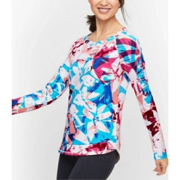 T By Talbots UPF 50+ Vibrant Floral Pullover Slub Terry Lightweight Sweater - Picture 1 of 5